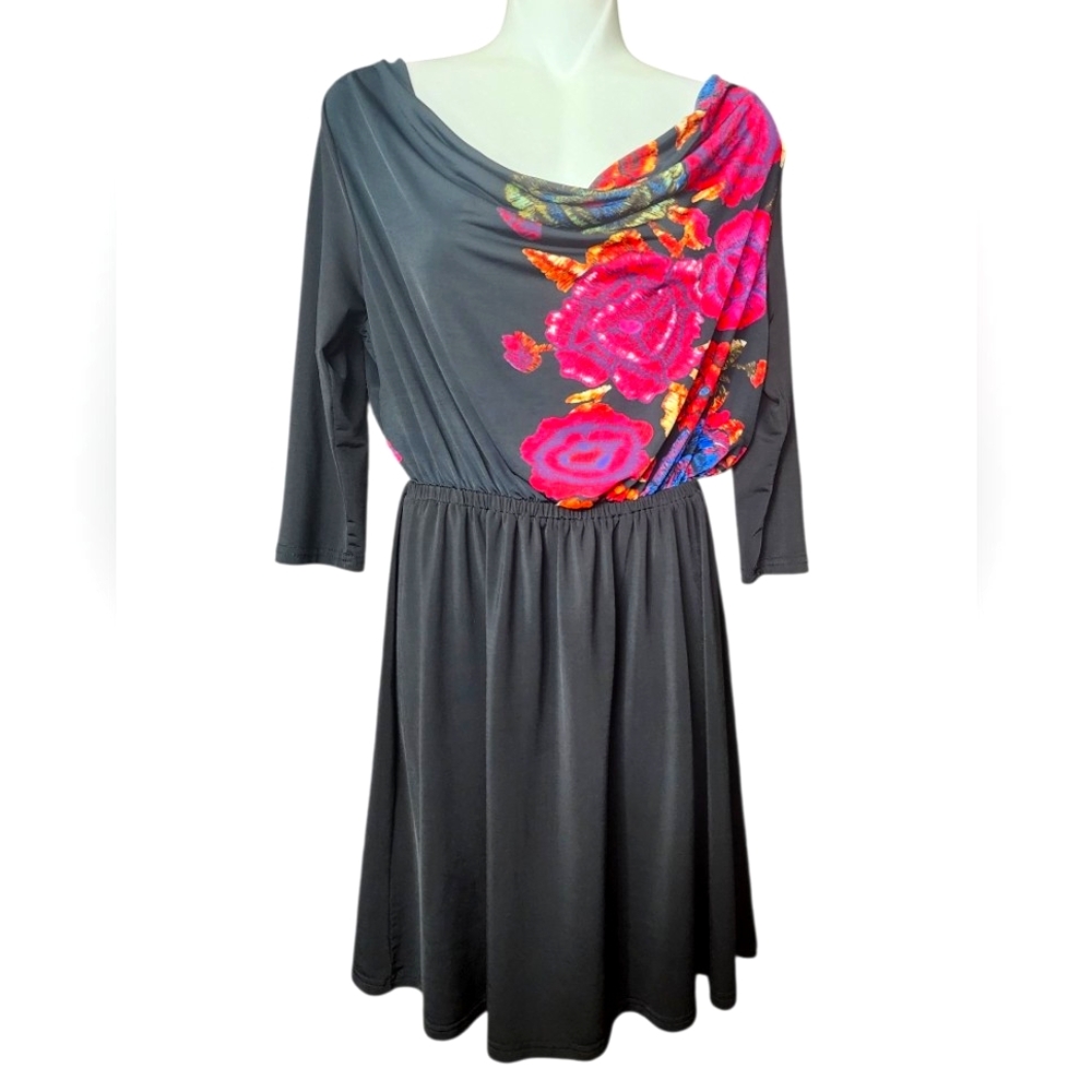 Criss Cross Black Floral Black Dress Design V1